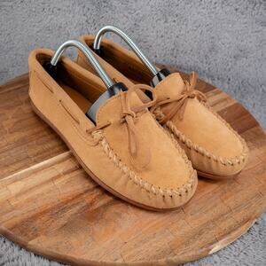Minnetonka Newport Moc Tan Suede Slip On Moccasin Shoes Womens Size 8